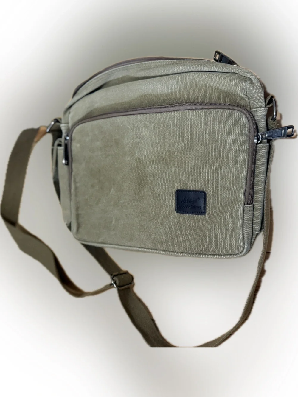 Casual Olive Green Canvas Messenger Bag with Adjustable Strap